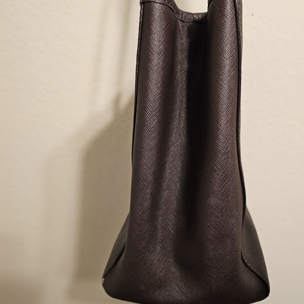 Michael Kors Dark Brown Saffiano Leather Tote with Gold Logo Charm - Picture 6 of 9